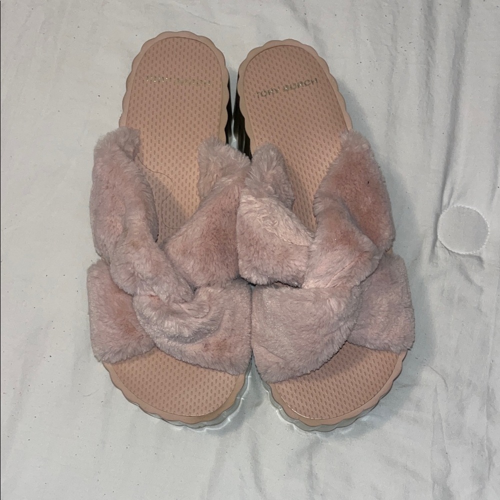 Tory Burch Plush Pink Slippers